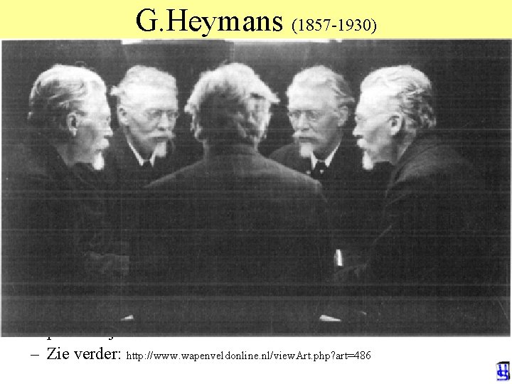 G. Heymans (1857 -1930) • Grondlegger Psychologie in Grins • Mens is denkend dier