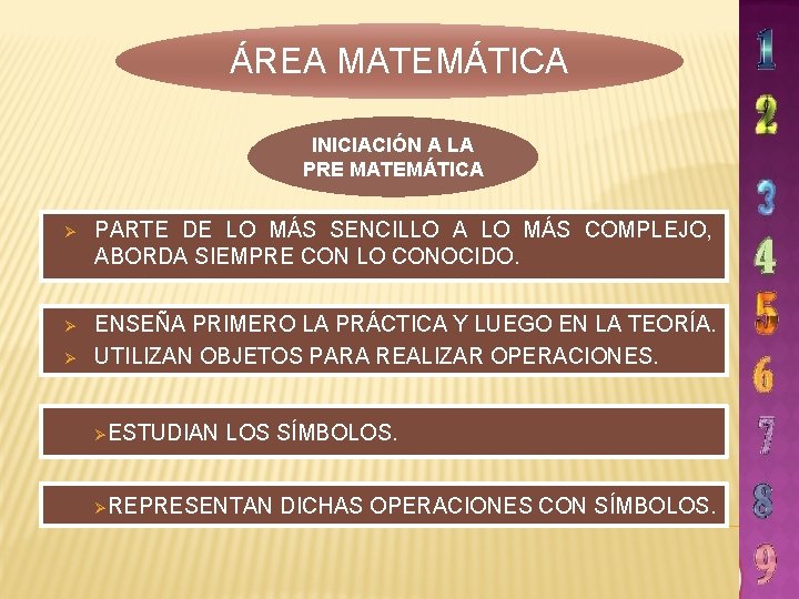 ÁREA MATEMÁTICA INICIACIÓN A LA PRE MATEMÁTICA Ø PARTE DE LO MÁS SENCILLO A