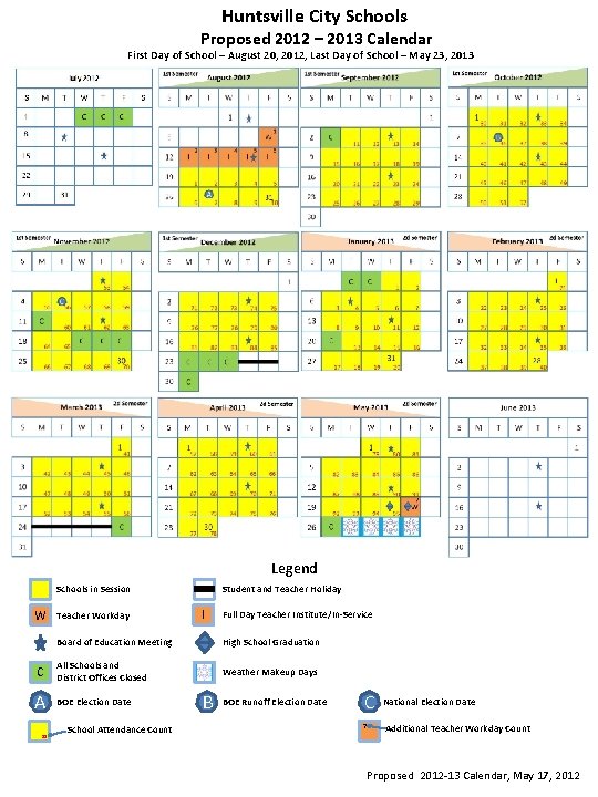 Huntsville City Schools Proposed 2012 – 2013 Calendar First Day of School – August