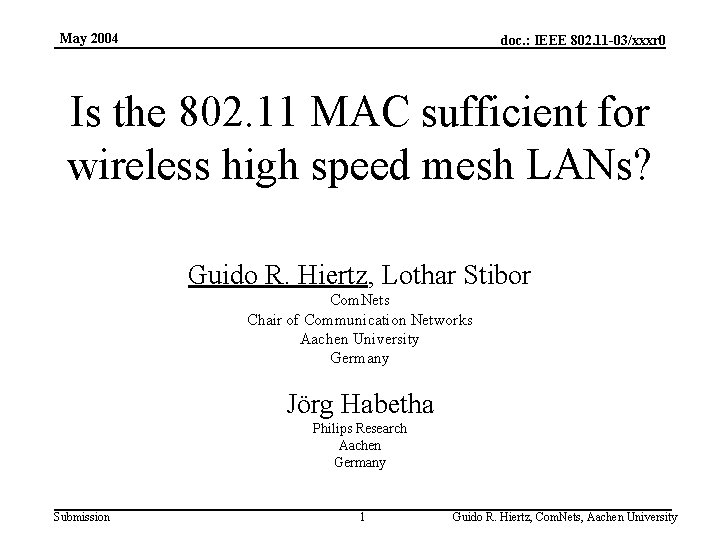 May 2004 doc. : IEEE 802. 11 -03/xxxr 0 Is the 802. 11 MAC