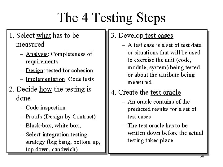 The 4 Testing Steps 1. Select what has to be measured – Analysis: Completeness