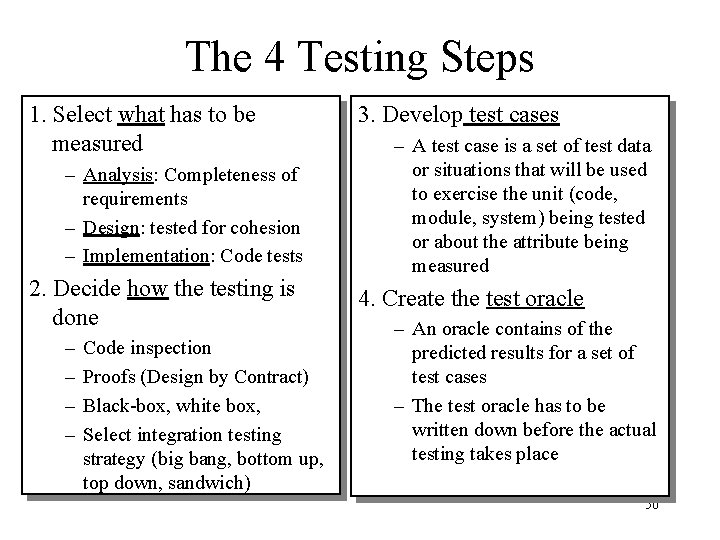 The 4 Testing Steps 1. Select what has to be measured – Analysis: Completeness