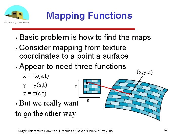 Mapping Functions Basic problem is how to find the maps • Consider mapping from