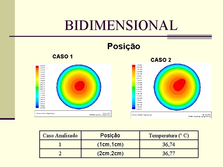 BIDIMENSIONAL Posição CASO 1 CASO 2 Caso Analisado Posição Temperatura (º C) 1 (1