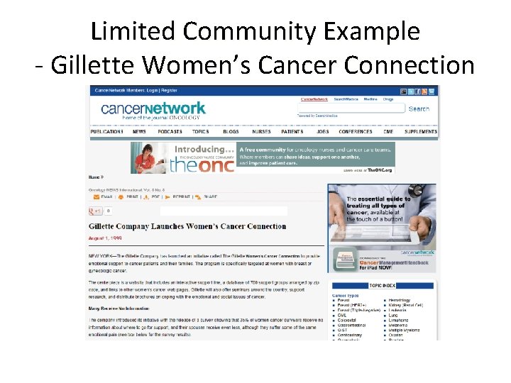 Limited Community Example - Gillette Women’s Cancer Connection Limited Community Example - Gillette Women’s Cancer Connection