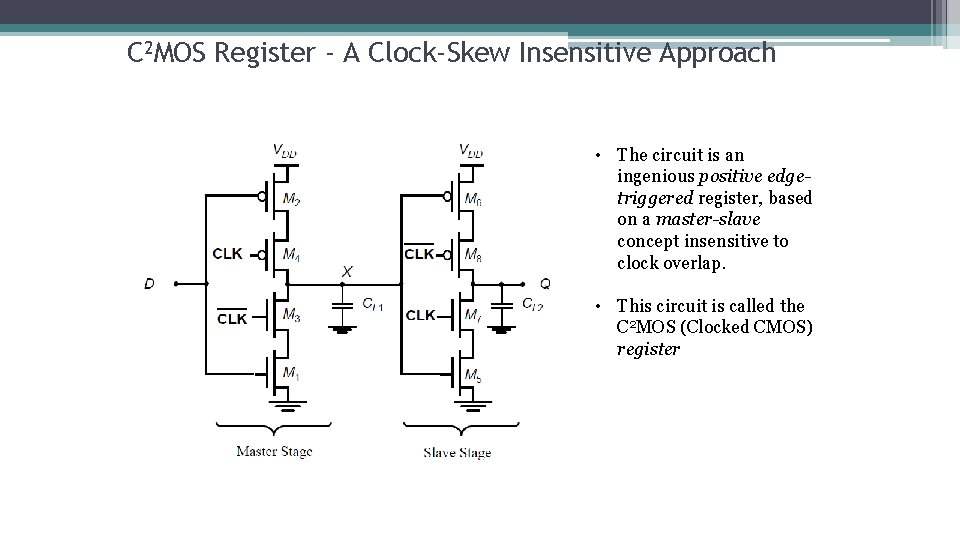 C 2 MOS Register - A Clock-Skew Insensitive Approach • The circuit is an