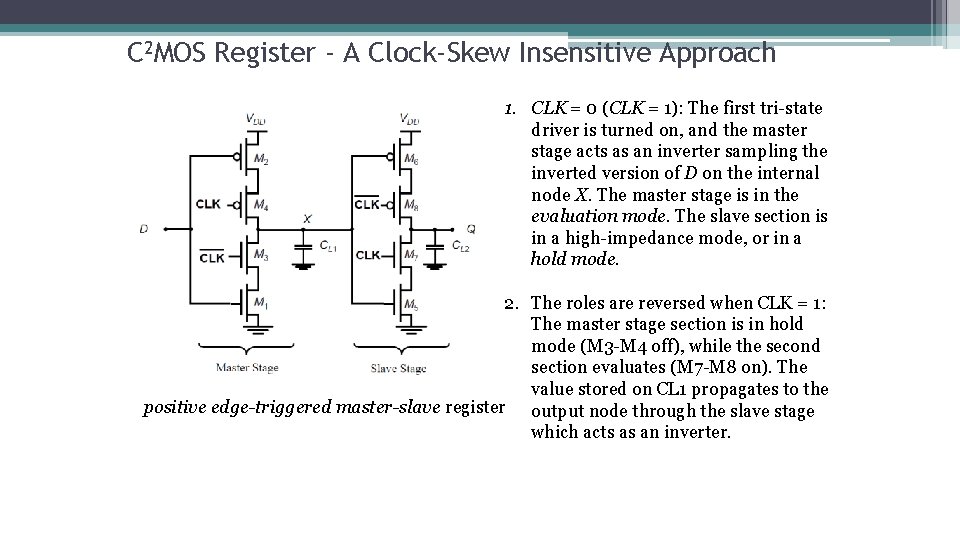 C 2 MOS Register - A Clock-Skew Insensitive Approach 1. CLK = 0 (CLK