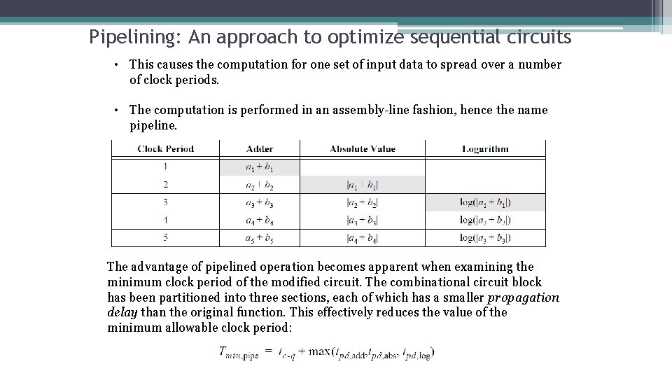 Pipelining: An approach to optimize sequential circuits • This causes the computation for one