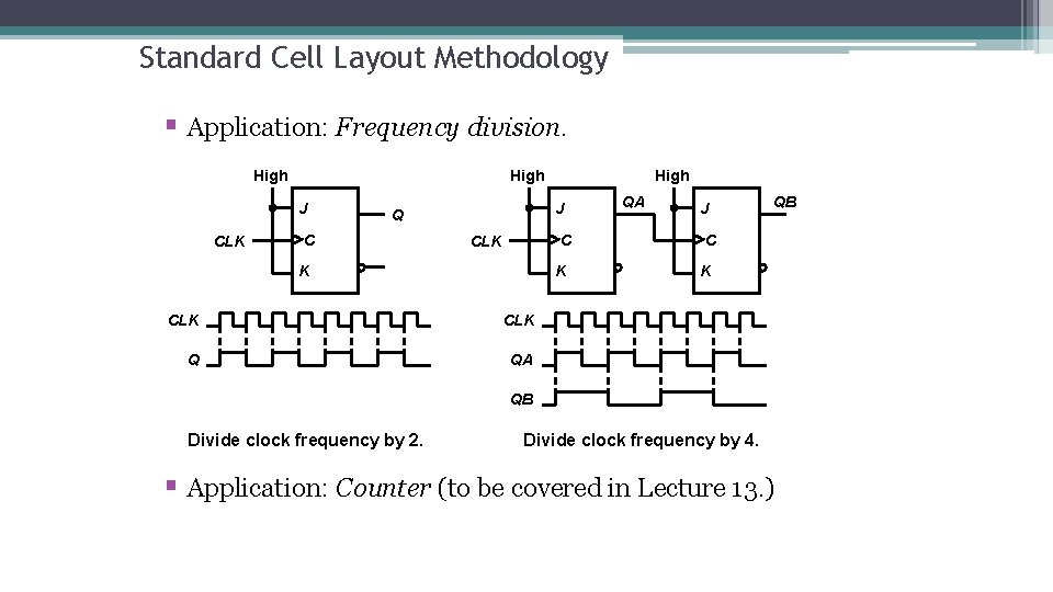 Standard Cell Layout Methodology § Application: Frequency division. High J CLK J Q C