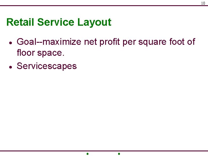 10 Retail Service Layout · · Goal--maximize net profit per square foot of floor