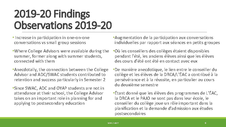 2019 -20 Findings Observations 2019 -20 • Increase in participation in one-on-one conversations vs