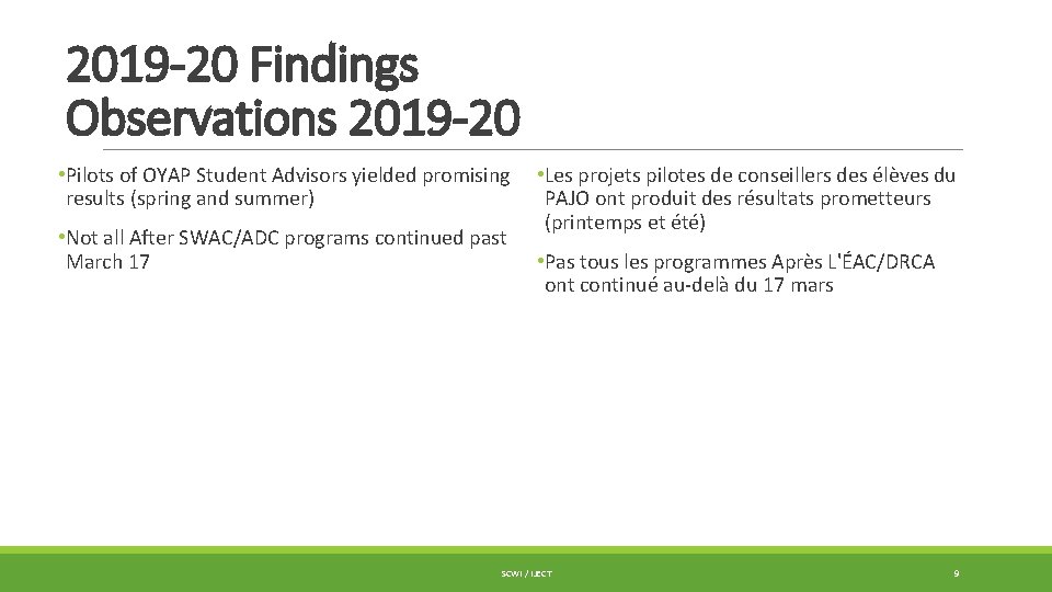 2019 -20 Findings Observations 2019 -20 • Pilots of OYAP Student Advisors yielded promising