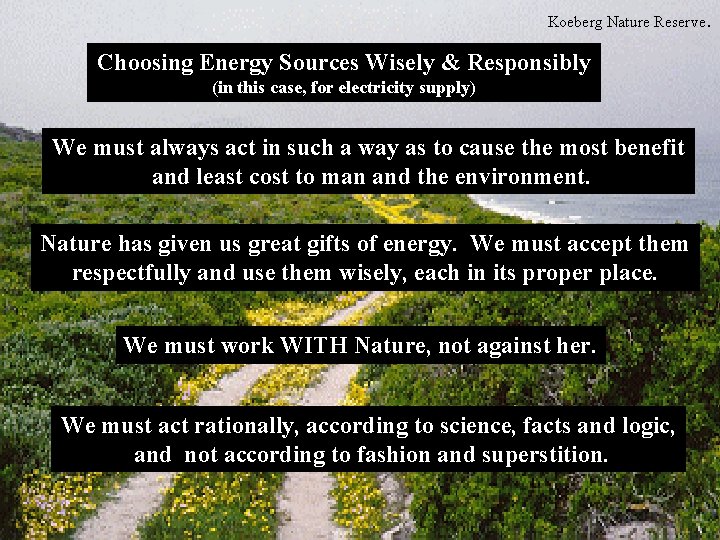 Koeberg Nature Reserve. Choosing Energy Sources Wisely & Responsibly (in this case, for electricity Koeberg Nature Reserve. Choosing Energy Sources Wisely & Responsibly (in this case, for electricity