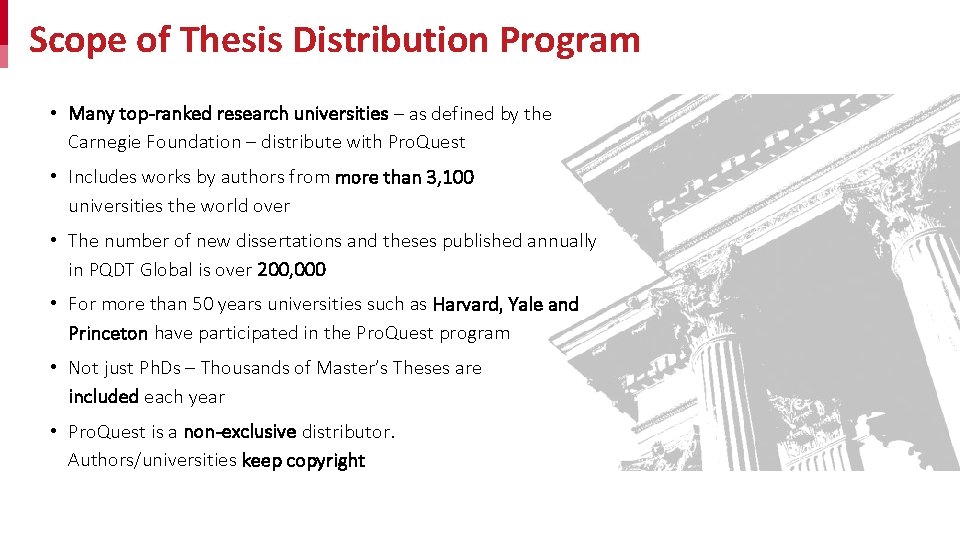 Scope of Thesis Distribution Program • Many top-ranked research universities – as defined by