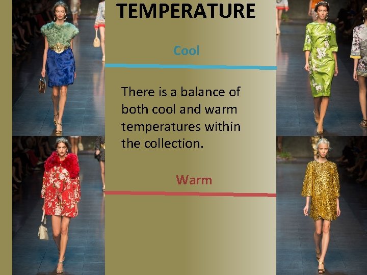 TEMPERATURE Cool There is a balance of both cool and warm temperatures within the