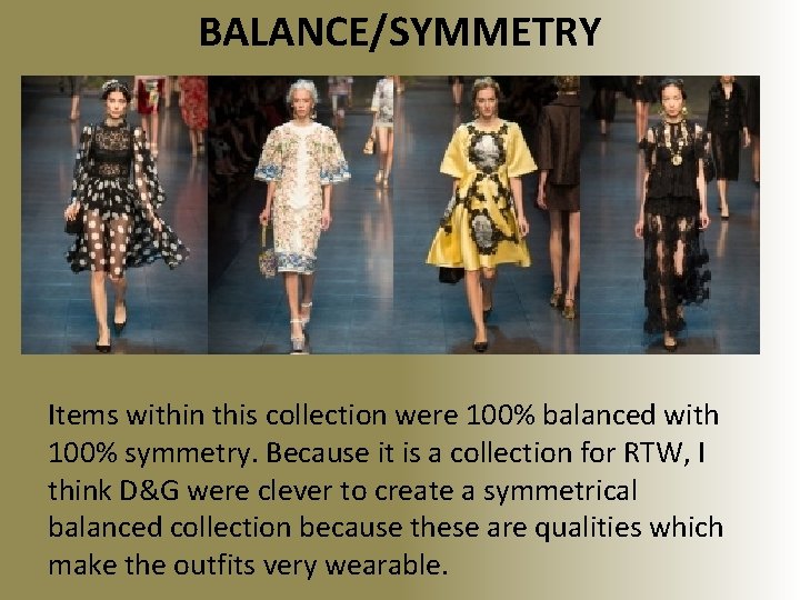 BALANCE/SYMMETRY Items within this collection were 100% balanced with 100% symmetry. Because it is