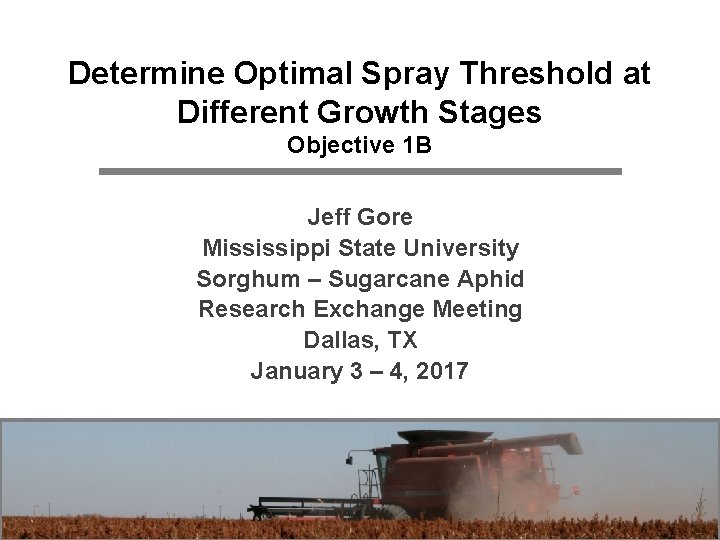 Determine Optimal Spray Threshold at Different Growth Stages Objective 1 B Jeff Gore Mississippi