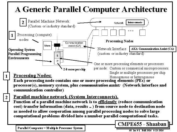 A Generic Parallel Computer Architecture 2 1 Parallel Machine Network (Custom or industry standard)