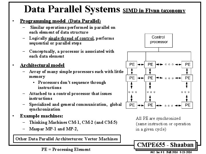 Data Parallel Systems SIMD in Flynn taxonomy • Programming model (Data Parallel) – Similar