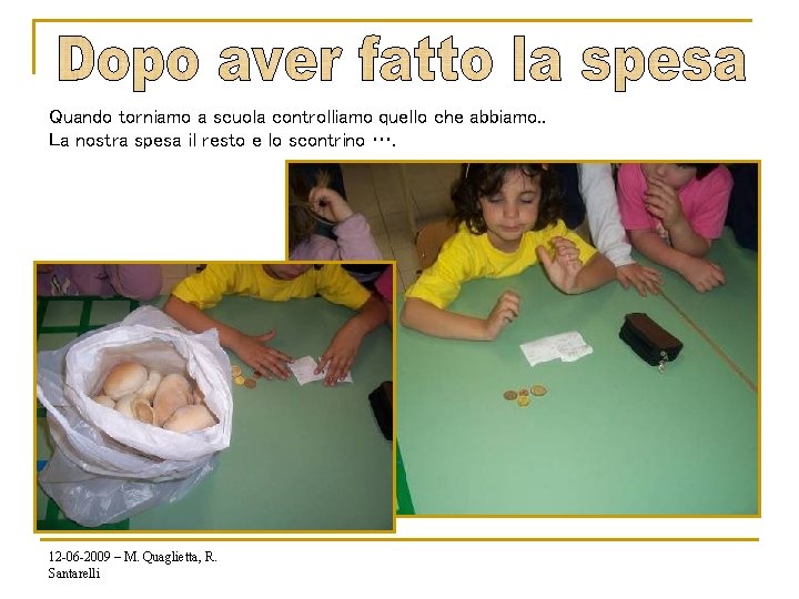 Quando torniamo a scuola controlliamo quello che abbiamo. . La nostra spesa il resto