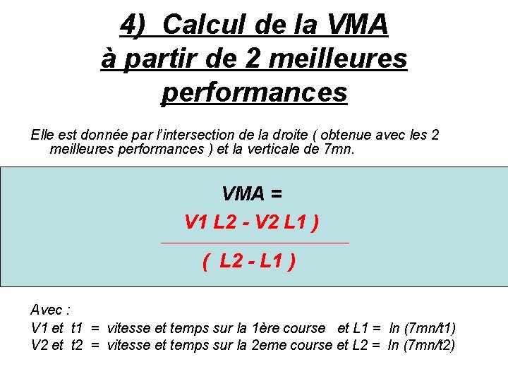 4) Calcul de la VMA à partir de 2 meilleures performances Elle est donnée