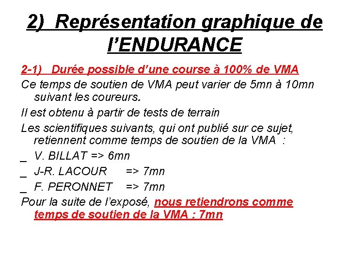 2) Représentation graphique de l’ENDURANCE 2 -1) Durée possible d’une course à 100% de