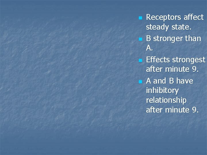 n n Receptors affect steady state. B stronger than A. Effects strongest after minute