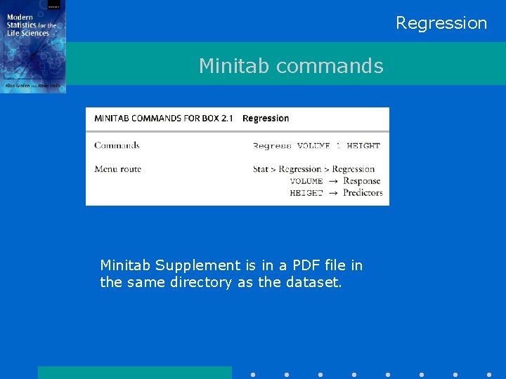 Regression Minitab commands Minitab Supplement is in a PDF file in the same directory