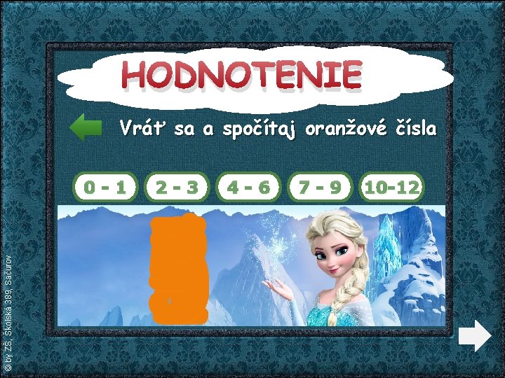 HODNOTENIE Vráť sa a spočítaj oranžové čísla © by ZŠ, Školská 389, Sačurov 0