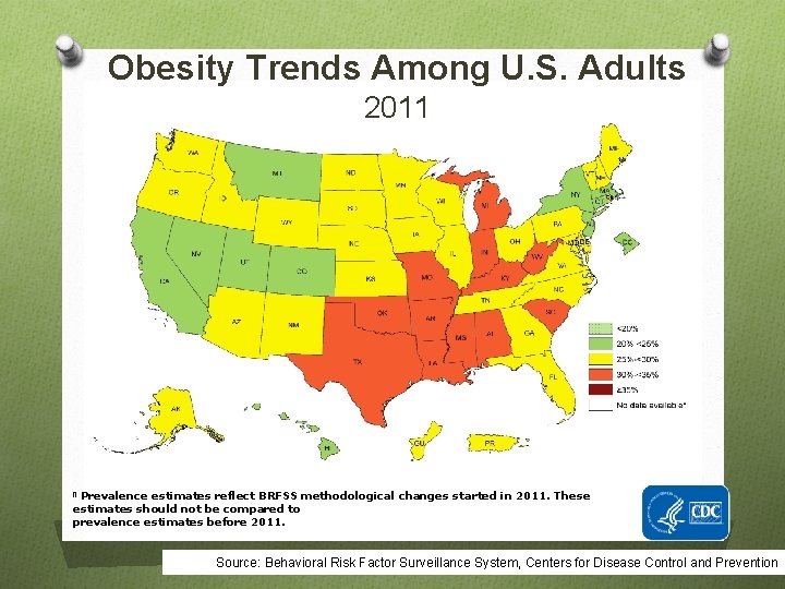 Obesity Trends Among U. S. Adults 2011 Prevalence estimates reflect BRFSS methodological changes started