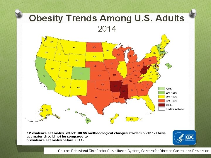 Obesity Trends Among U. S. Adults 2014 Prevalence estimates reflect BRFSS methodological changes started