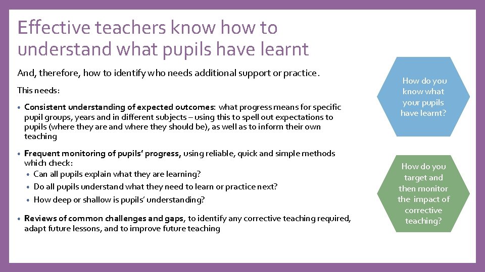 Effective teachers know how to understand what pupils have learnt And, therefore, how to