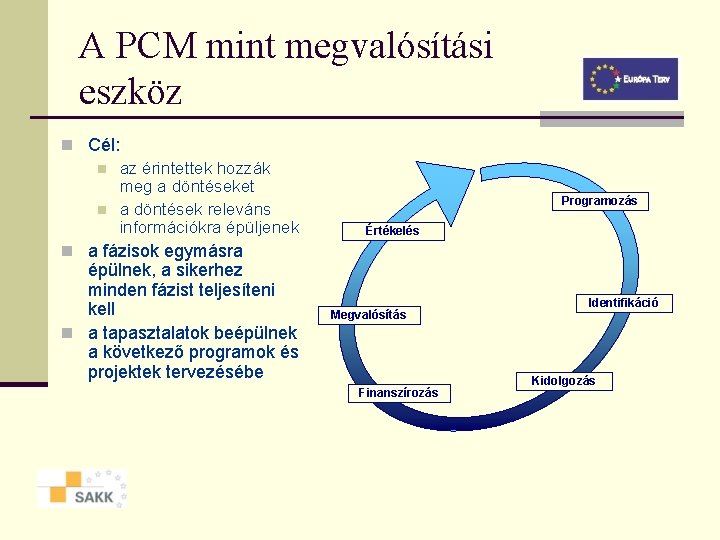 A PCM mint megvalósítási eszköz n Cél: n az érintettek hozzák meg a döntéseket
