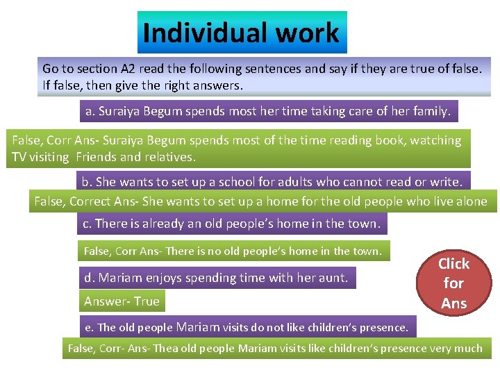 Individual work Go to section A 2 read the following sentences and say if