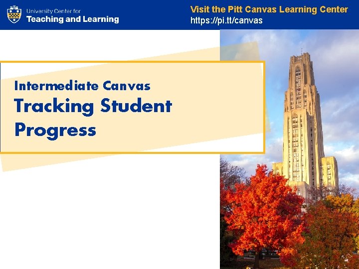 Visit the Pitt Canvas Learning Center https: //pi. tt/canvas Intermediate Canvas Tracking Student Progress