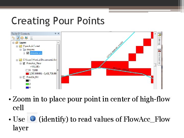 Creating Pour Points • Zoom in to place pour point in center of high-flow