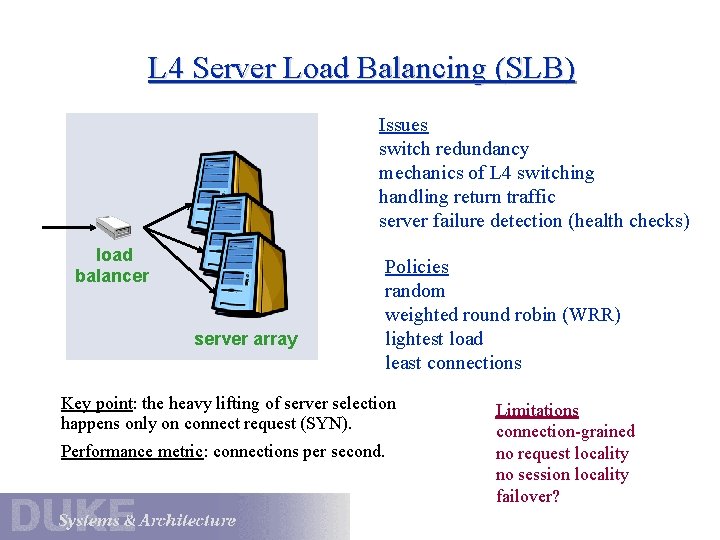 L 4 Server Load Balancing (SLB) Issues switch redundancy mechanics of L 4 switching