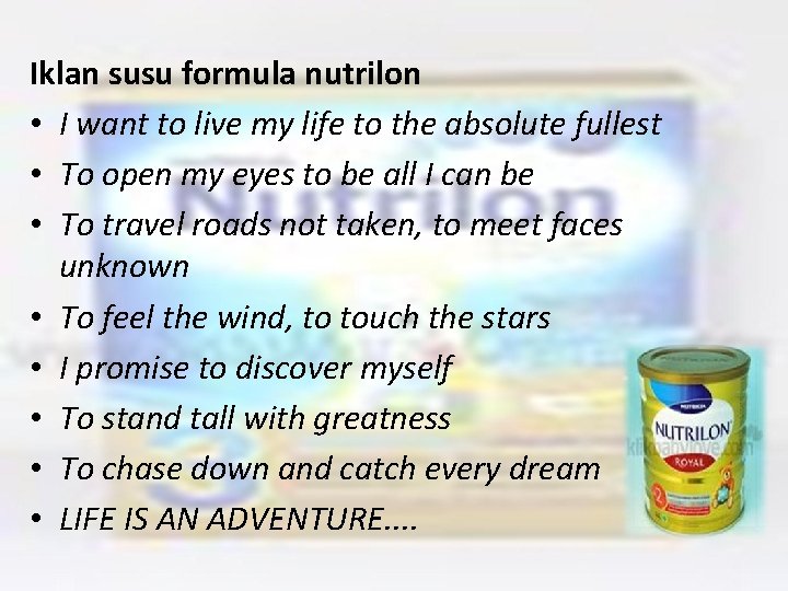 Iklan susu formula nutrilon • I want to live my life to the absolute
