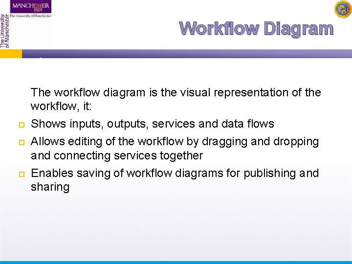 Workflow Diagram The workflow diagram is the visual representation of the workflow, it: Shows