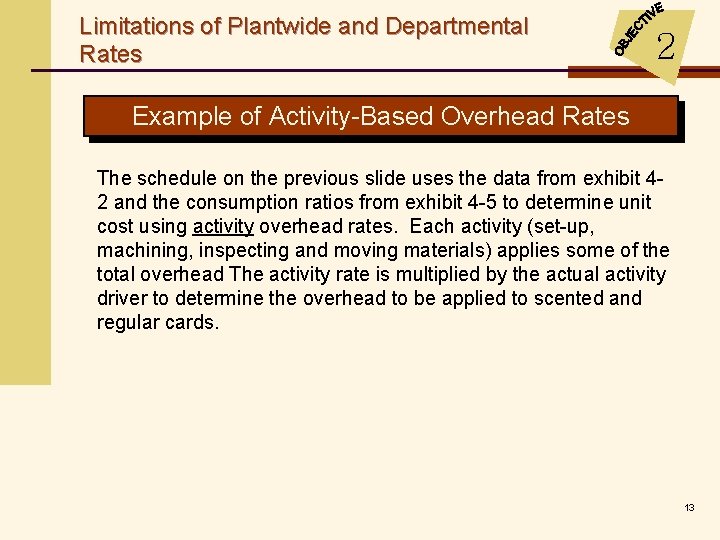 Limitations of Plantwide and Departmental Rates 2 Example of Activity-Based Overhead Rates The schedule