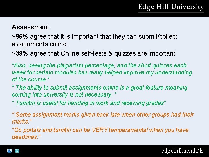 Assessment ~96% agree that it is important that they can submit/collect assignments online. ~39%