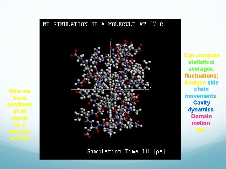 Now we have positions of all atoms as a function of time. Can compute