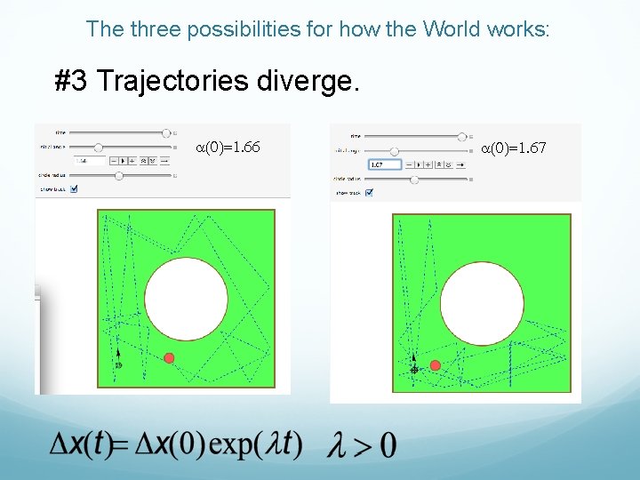 The three possibilities for how the World works: #3 Trajectories diverge. a(0)=. 66 a(0)=.