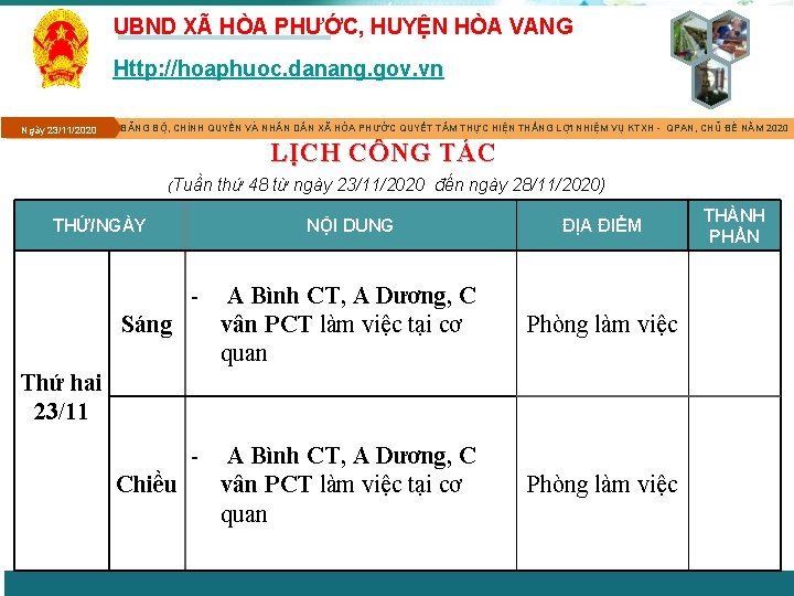 UBND XÃ HÒA PHƯỚC, HUYỆN HÒA VANG Http: //hoaphuoc. danang. gov. vn Ngày 23/11/2020