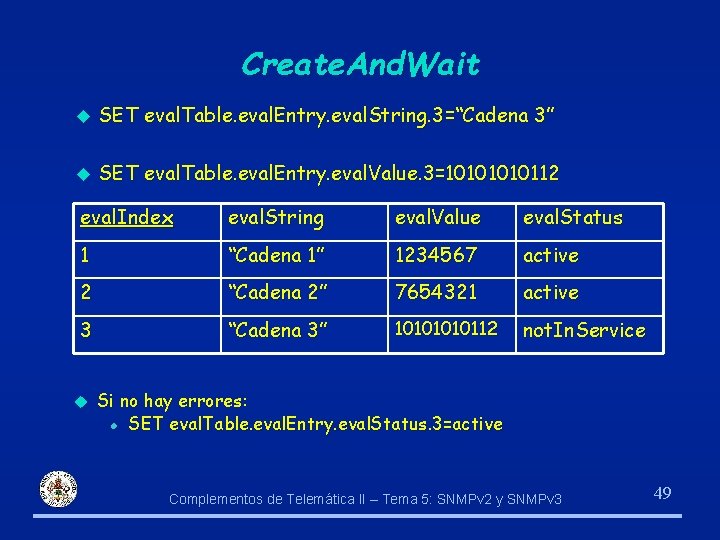 Create. And. Wait u SET eval. Table. eval. Entry. eval. String. 3=“Cadena 3” u