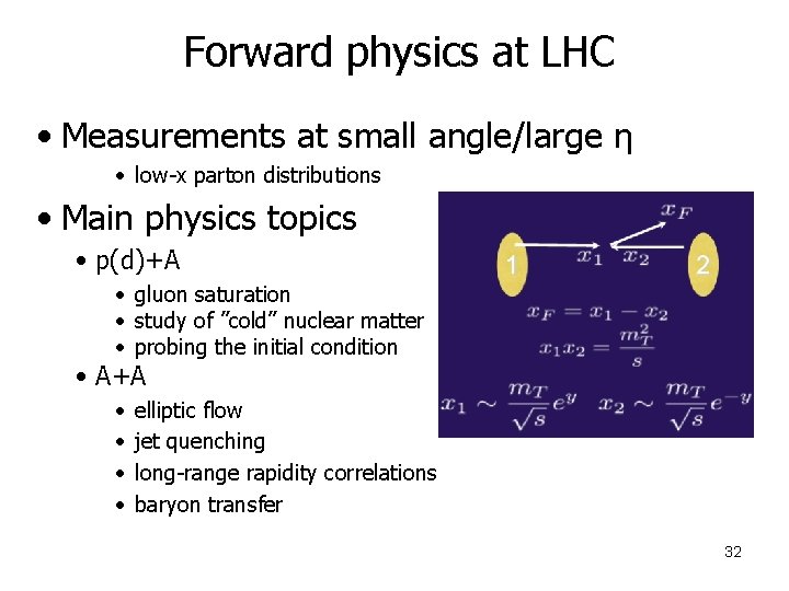 Forward physics at LHC • Measurements at small angle/large η • low-x parton distributions