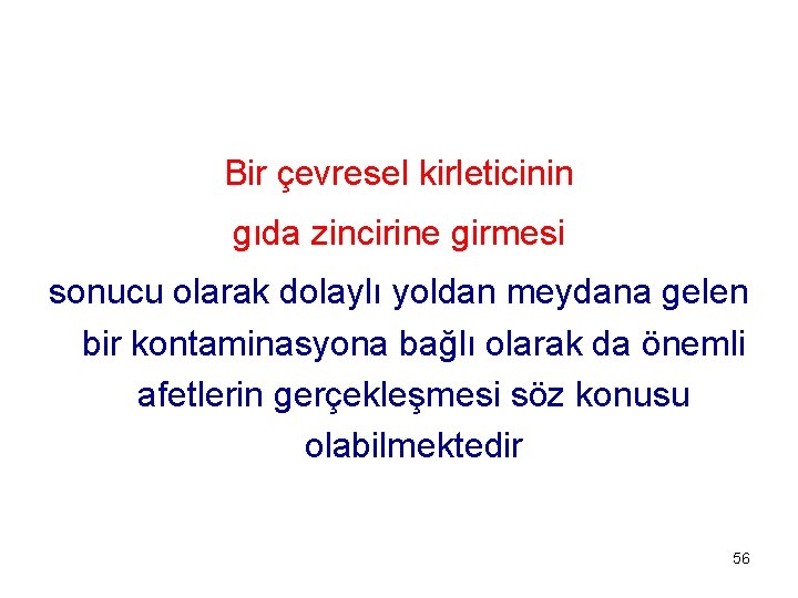 Bir çevresel kirleticinin gıda zincirine girmesi sonucu olarak dolaylı yoldan meydana gelen bir kontaminasyona