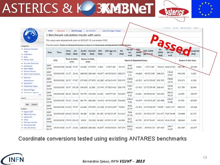 ASTERICS & KM 3 Ne. T Pas sed Coordinate conversions tested using existing ANTARES