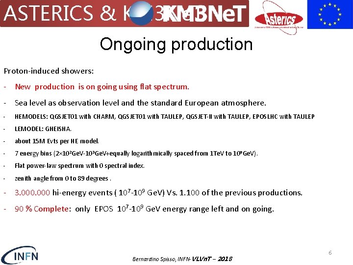 ASTERICS & KM 3 Ne. T Ongoing production Proton-induced showers: - New production is