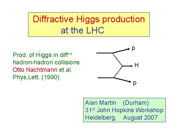 Diffractive Higgs production at the LHC p Prod. of Higgs in diffve hadron-hadron collisions